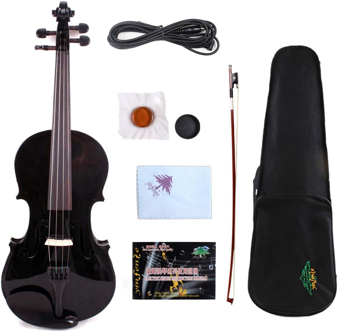 Yinfente 4/4 Acoustic Electric Violin Hand Made Solid maple Spruce wood with Ebony Violin Fittings with violin case Bow