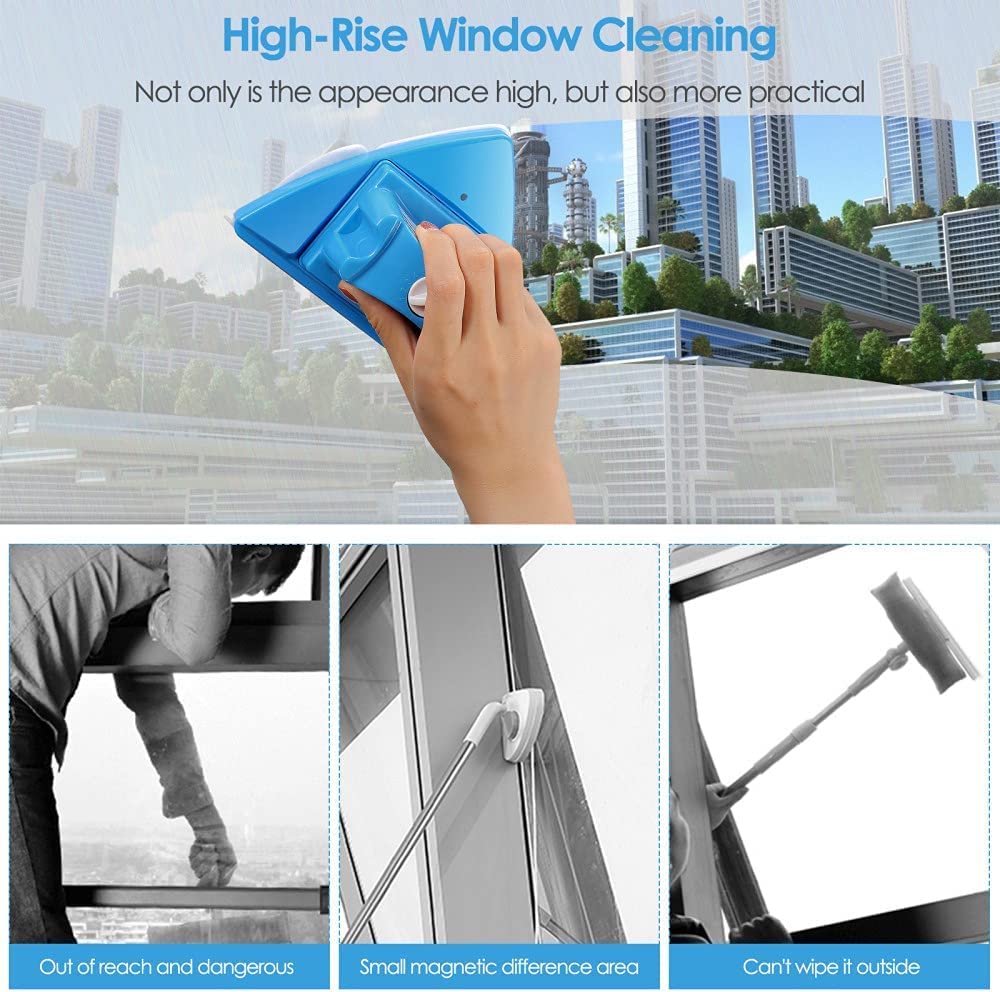 Limpiador de Cristal de Doble Cara Limpiador de Ventana magnético 5 Archivos Cepillo de Limpieza Ajustable