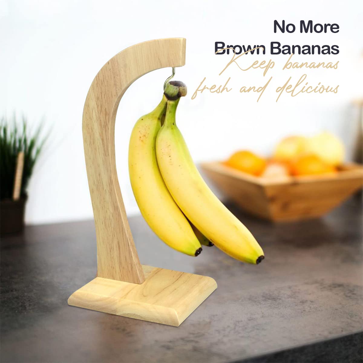 Flatro - Portabanana con gancio resistente - Banana 100% legno di albero di bosco | Supporto da appendere in legno per mantenere fresche le banane - Design elegante e robusto per conservare frutta