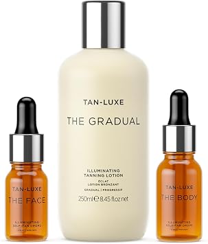 THE FACE Self Tanning Drops, Medium 10 ml + Tan Luxe THE GRADUAL Self Tan Lotion, 250 ml Self Tanning Skin Care with Gradual Glow + Tan Luxe THE BODY Self Tan Drops, Medium 15 ml