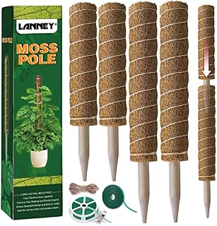 Moss Pole 44 Inch 112cm, 4 PCS Moss Poles for Plants Monstera, 43cm and 30cm Coir Totem Pole, Moss Sticks for Indoor Plant Support Extension, Train Philodendron Creepers Grow Upwards, with Garden Ties