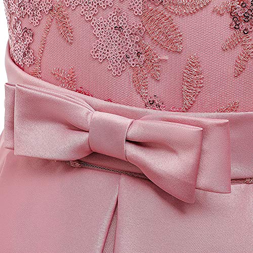 Flower Girls Satin Embroidery Elegant Opening Ceremony Bowknot Princess Birthday Party Dress 10 Pink4