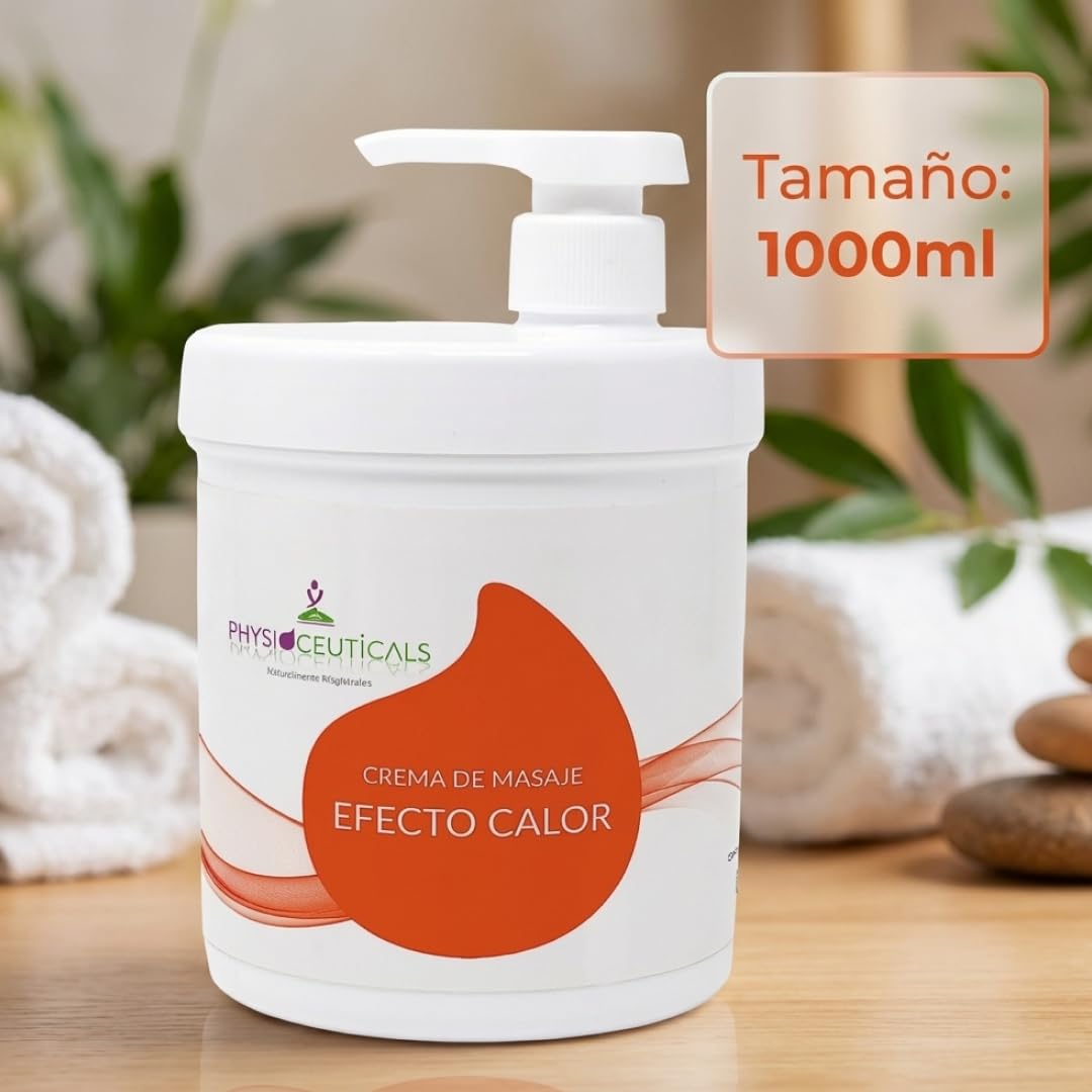 PHYSIOCEUTICALS - Crema de Masaje Efecto Calor 1000ml + Dosificador - Salicilato de Metilo y Alcanfor - Ideal para Profesionales