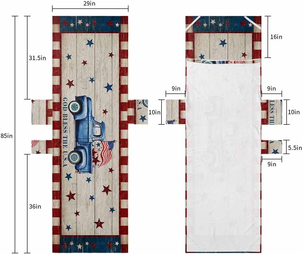Blue Truck Star Stripes Flag Beach Pool Patio Lounge Chaise Chair Cover Towel With Pockets,Absorbent & Quick Dry Microfiber Towel Cover Bag Summer Sunbathing Accessories Independence Day Red Farmhouse