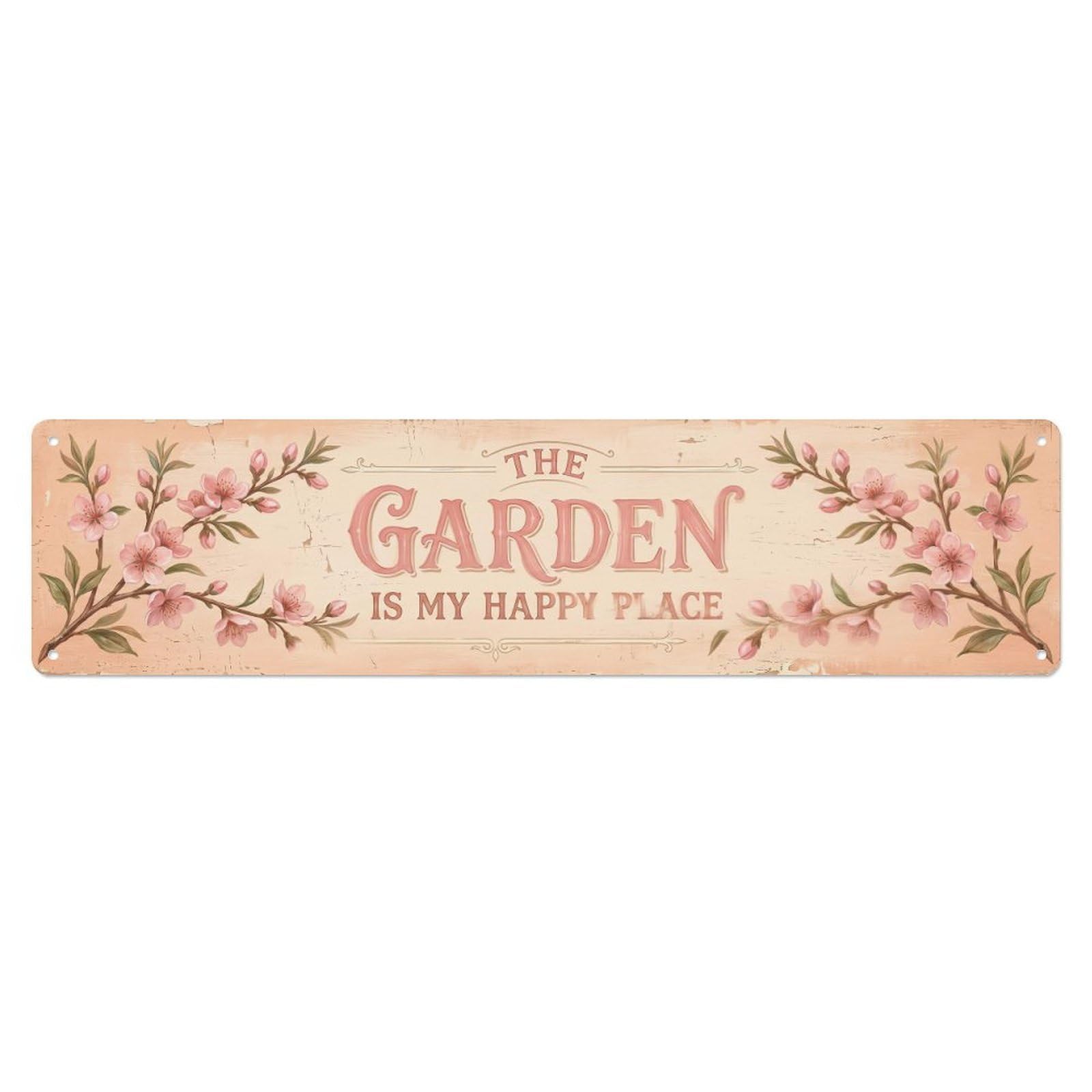 Vintage The Garden Is My Happy Place Peach Blossom Metal Tin Sign