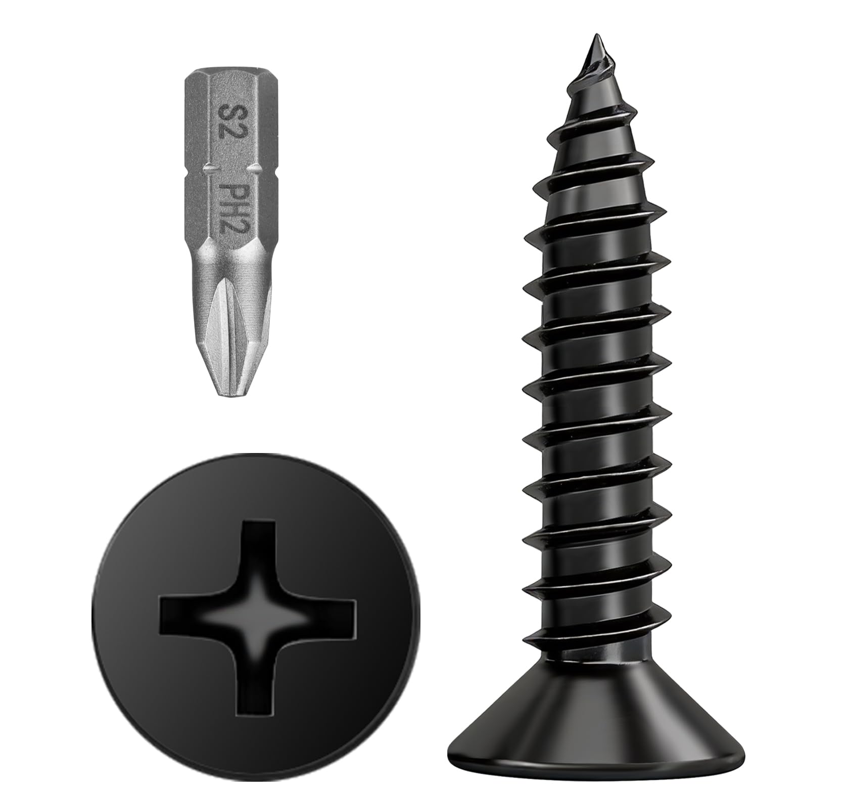 WENXINWIN Flat Head Black Screws, M5*25mm Black Wood Screws,50 Pcs Self Tapping Screws for Wood Working, Furniture, DIY (Screwdriver Bit Included)