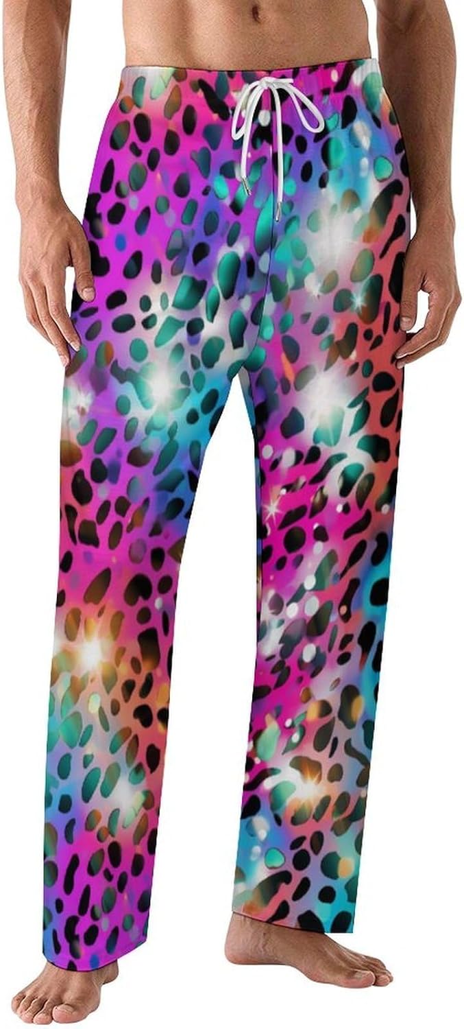 Leopard Rose Pattern Pajama Pants for Men Soft Warm Sleepwear Lounge Bottoms Pants with Pockets