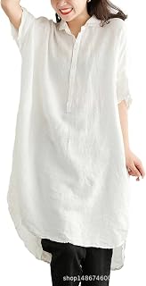 【1/2style】チュニック シャツ ワンピース レディース 半袖 ロング丈 襟付き プルオーバー 体型カバー ゆったり きれいめ カジュアル 春 夏
