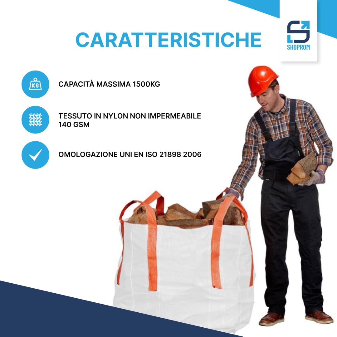 SHOPROM Bolsas de jardinería homologadas BigBag 1000 kg de polipropileno resistentes y reutilizables para eliminación de materiales de construcción y agrícolas ideales para almacenamiento (fondo