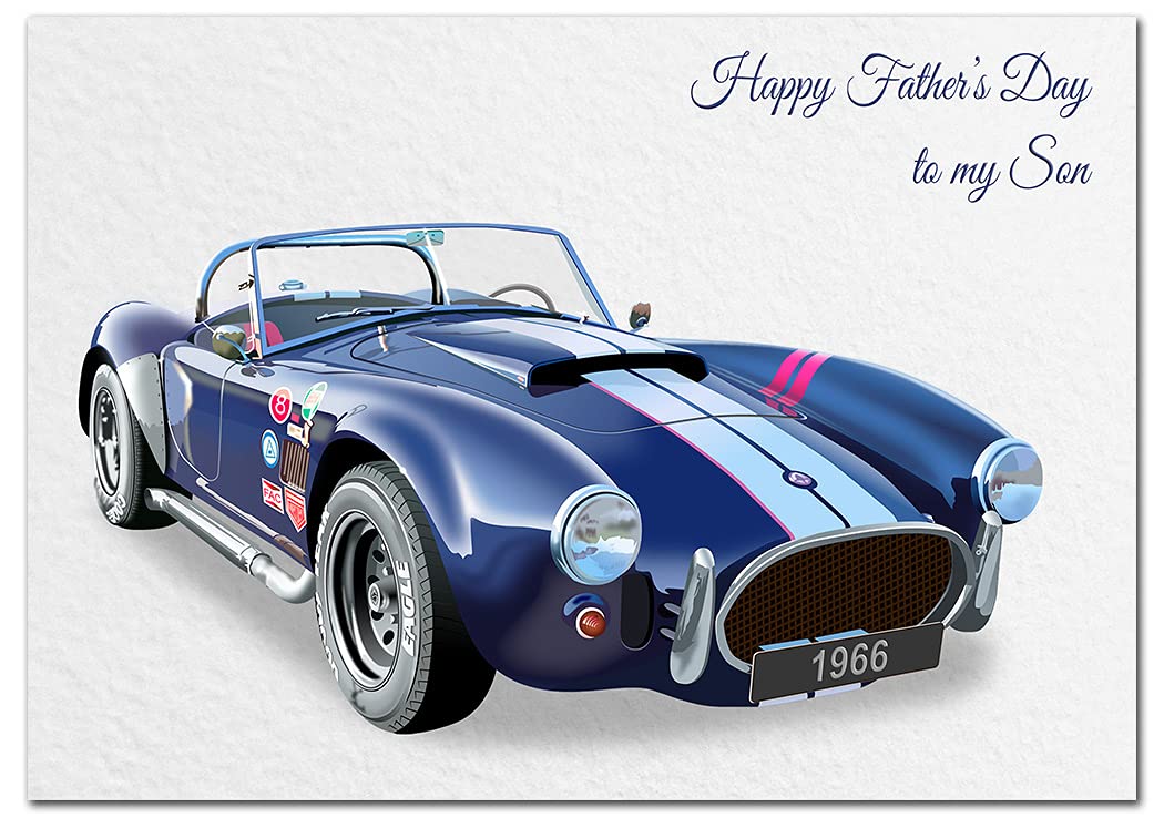 Extra Large Happy Father’s Day Card to Son - XL Big thick A4 Size Greeting - Cobra Vintage Classic Car - Cool Vector Art - Unique Unusual Huge Good Wishes - UK Eco-Friendly