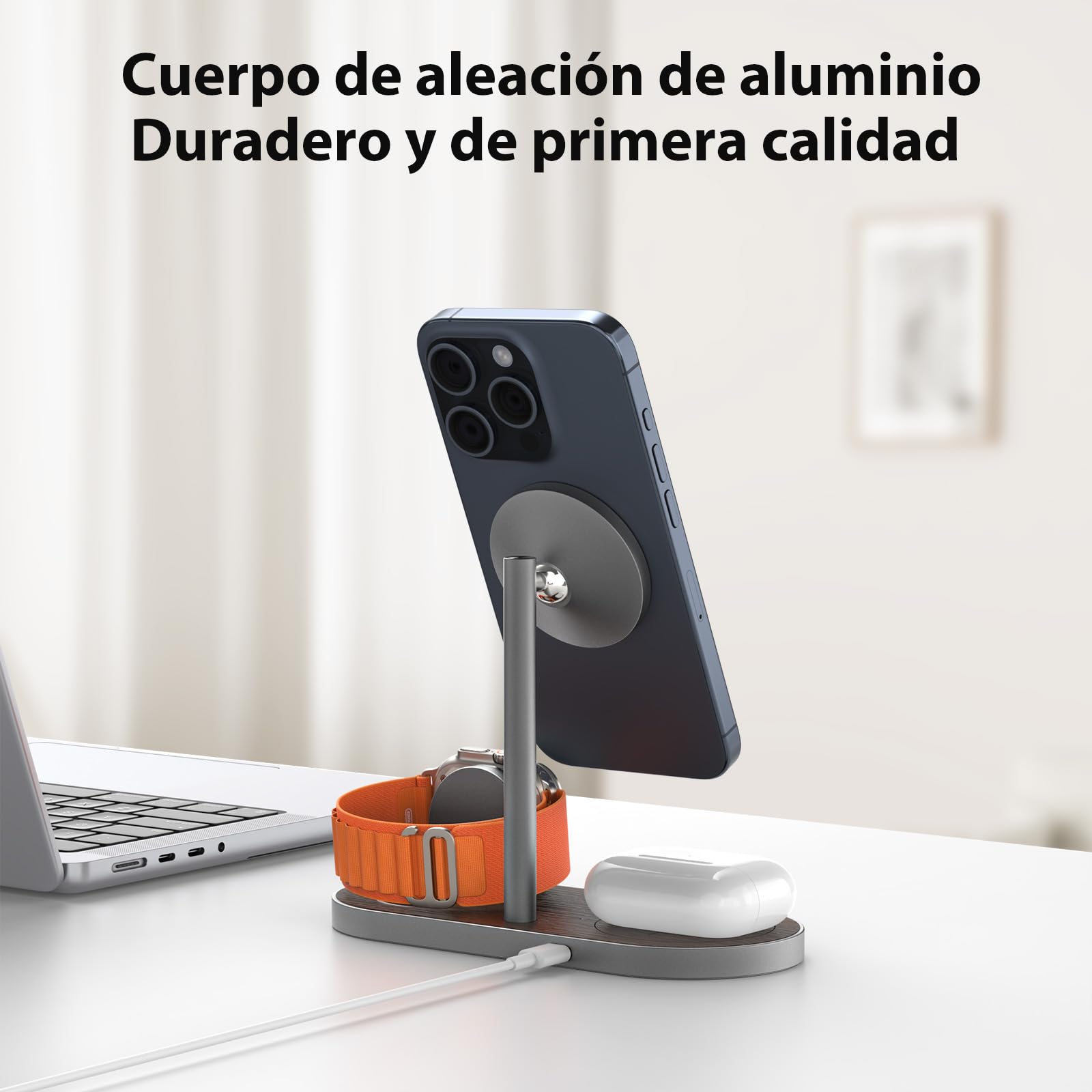 KU XIU Cargador 3 en 1 para Apple, Cargador Inalámbrico para iPhone, Apple Watch y mag-Safe Charger, Compatible con iPhone 17/16/15/14/13/12 Series, Apple Watch 9/8/7/6/SE/5/4, para AirPods 2/3/4Pro