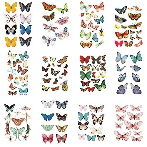 WYUEN 12 PCS/lot Butterfly Temporary Tattoo Sticker for Women Men Body Art Adults Waterproof Hand Fake Tatoo 9.8X6cm (FW12-38A)