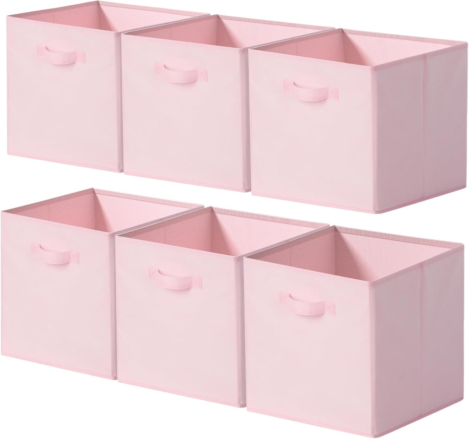 Cupic Cupid 13x13 Storage Cubes, 6 Pack Open Storage Bins with Handles, Collapsible Cube Bins for Closet, Shelves, Offices, Pink