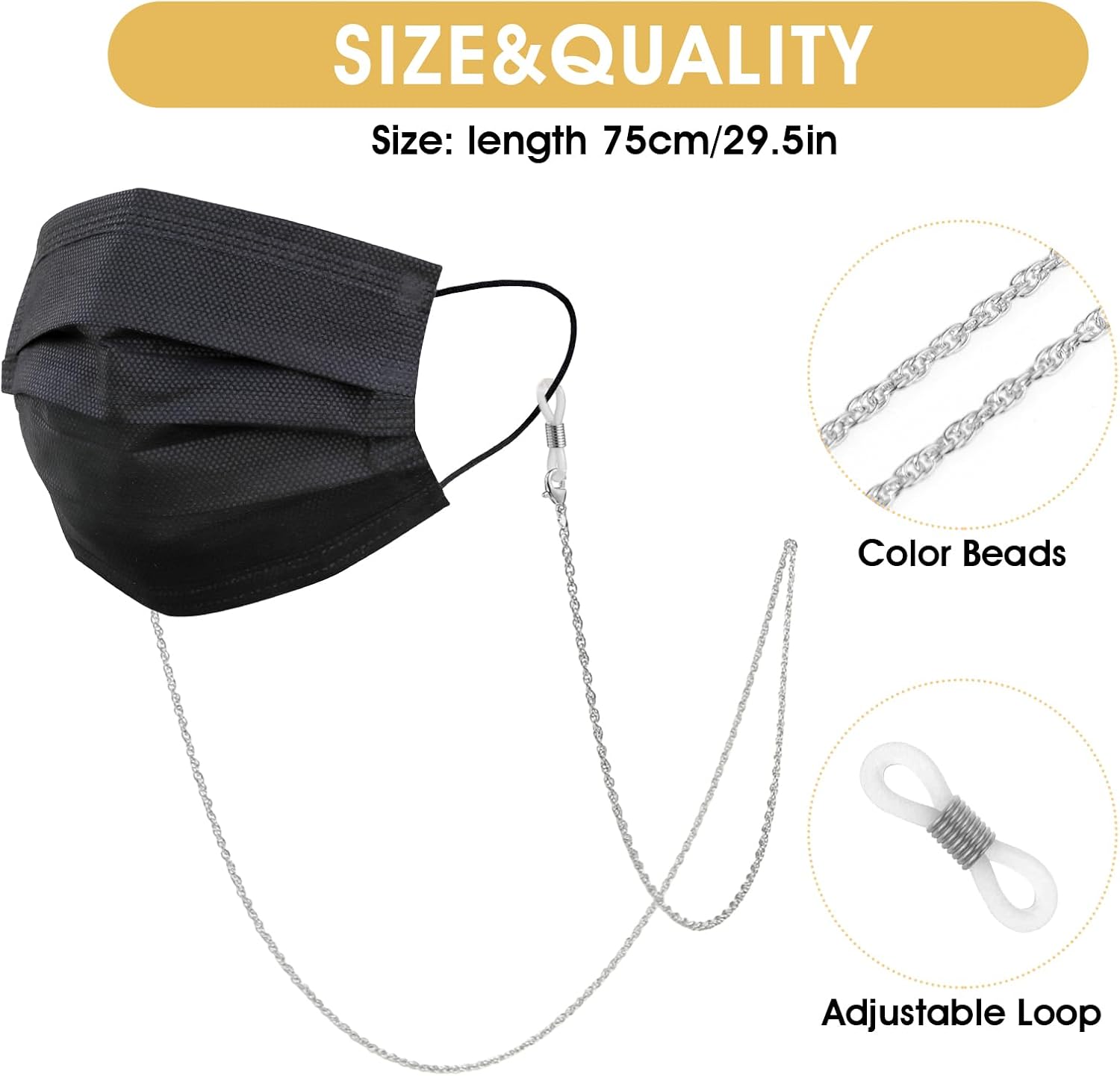 COMNICO Eyeglasses Chain, Stylish Eyeglass Strap Silver Gold Mask Lanyard Elegant Sunglasses Strap Eyewear Holder for Women