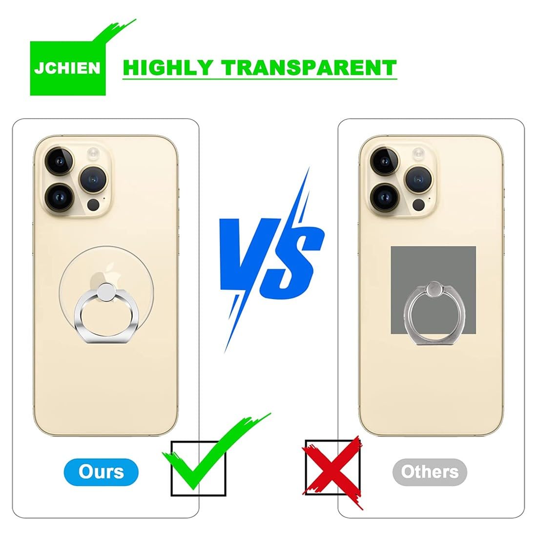 4 pcs Trasparente Supporto per suoneria Cellulare, Rotazione di 360 Gradi Kickstand di Presa dell'anello di barretta Compatibile per Vario Cellulari Smartphone