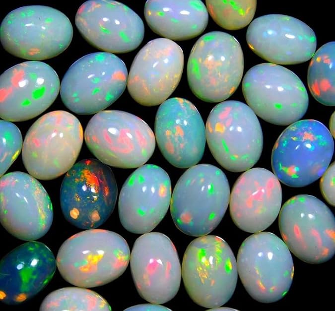 Ethiopian Black Opal And White Opal AAA Quality Oval Shape Cabochon Loose Healing Natural Fire Opal Gemstone For Jewelry Making Gifts