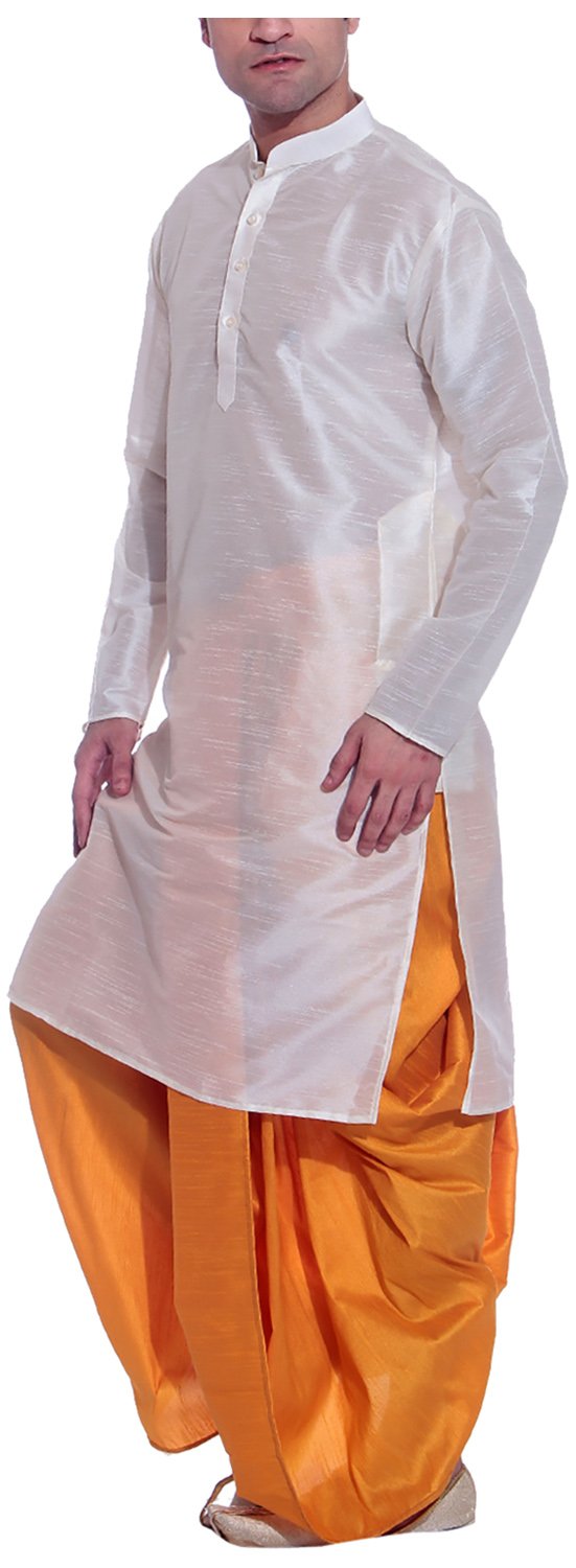 Tag 7 Arte de seda Dhoti Kurta 42 blanco para hombre, blanco, 42