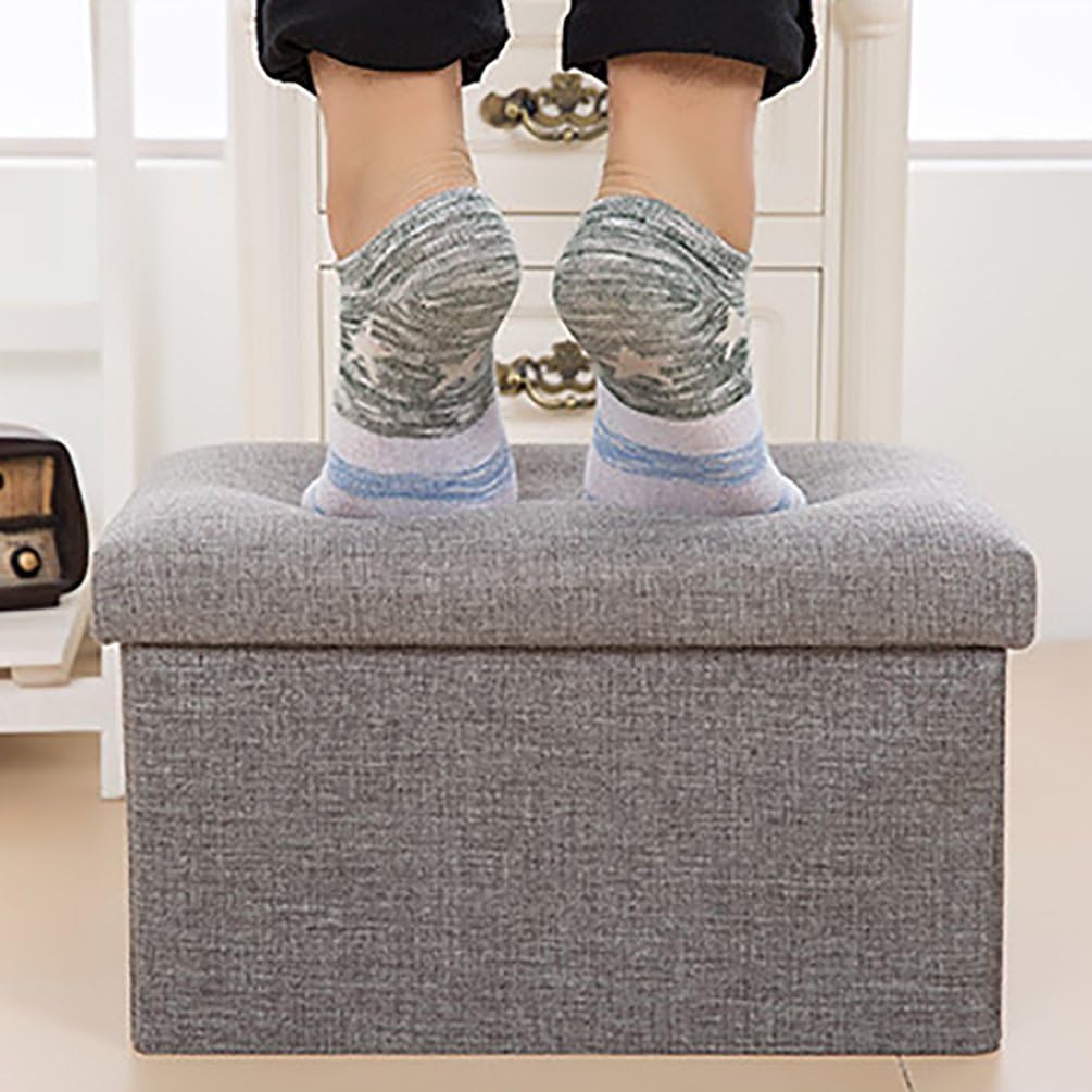 Oceano Pouf Contenitore Pieghevole Poggiapiedi Sgabello in Misto Lino Cassapanca Bauletto Ottomane Porta Giochi Organizzatore Poltrona per Soggiorno Ingresso Camera da letto (Grigio 48x30x30)