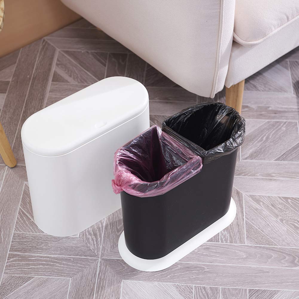 Poubelle ovale en plastique avec couvercle pour salle de bain, cuisine, chambre à coucher, bureau, 10litres (blanc)