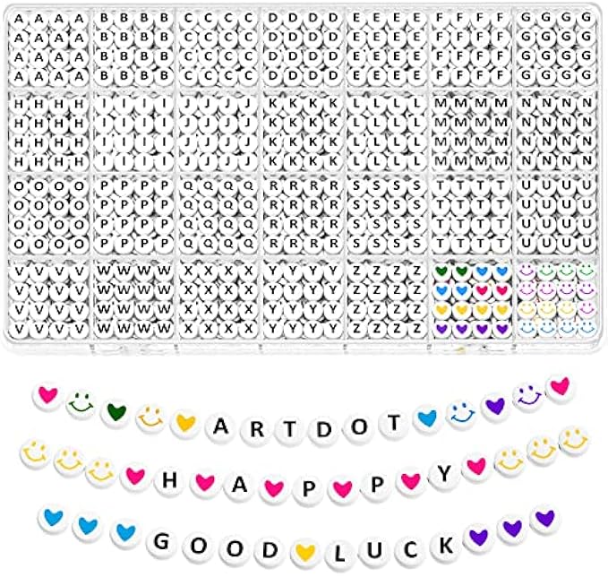 ARTDOT Alphabet Beaded Jewelry Bracelet Making, 1400 Pieces 28 Styles Alphabet Smiley Heart Beading Set Girls Crafts