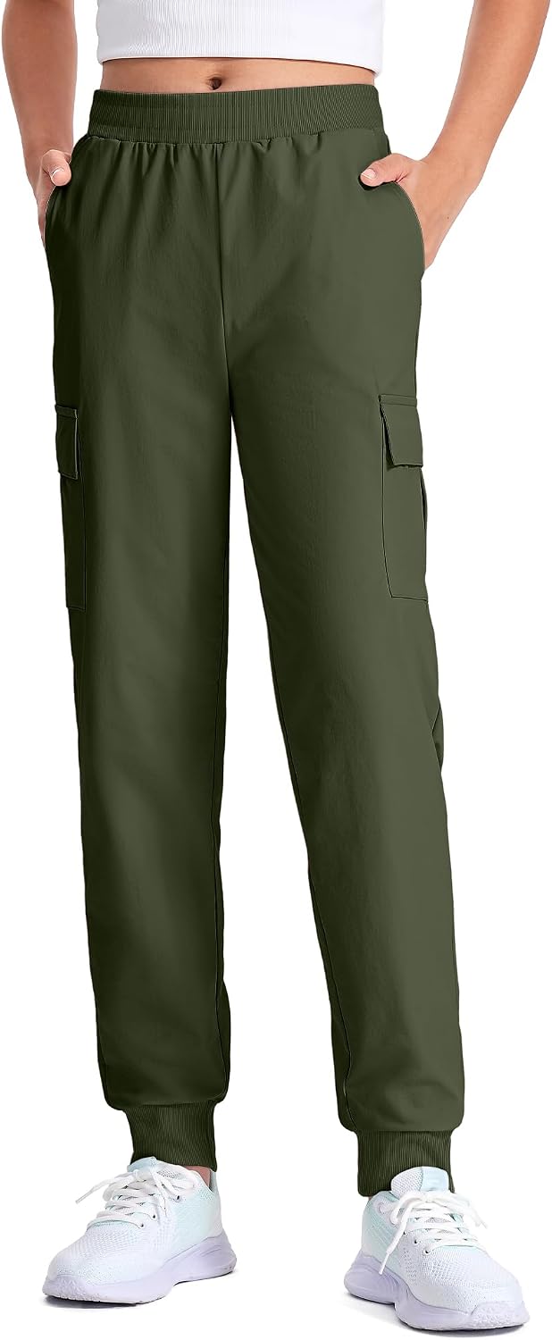 HASMES Girls Cargo Pants Hiking Joggers Pants with Pockets 9-15 Years | Kids Quick Dry Athletic Running Pants Teen Clothes