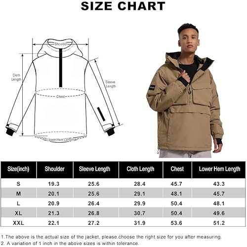 Miniatura 6 de GSOU SNOW Chaqueta de esquí para hombre, abrigo de nieve para snowboard, cálido, invierno, impermeable, con capucha