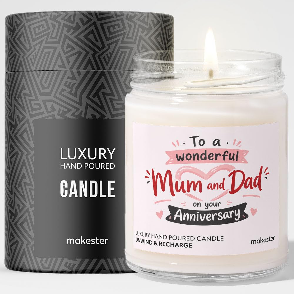 Anniversary Candle Gift for Mum and Dad - Luxury Soy Wax Candle - Vanilla, Jasmine, Sugared Almond - Makester — image 1