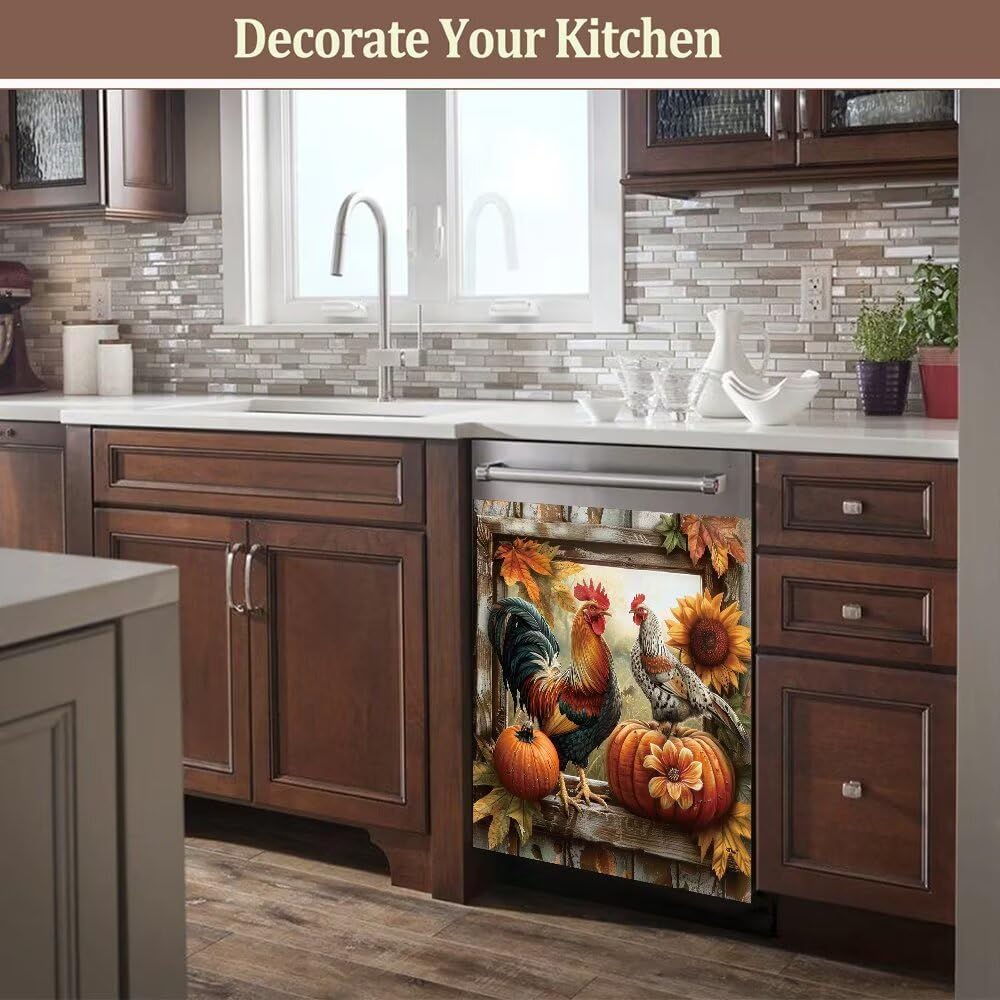 Farm Rooster Dishwasher Magnets Cover Fall Pumpkin Fridge Magnet Covers Dishwasher Magnetic Refrigerator Magnet Stickers for Halloween Kitchen Decorative,23” x26” image 2