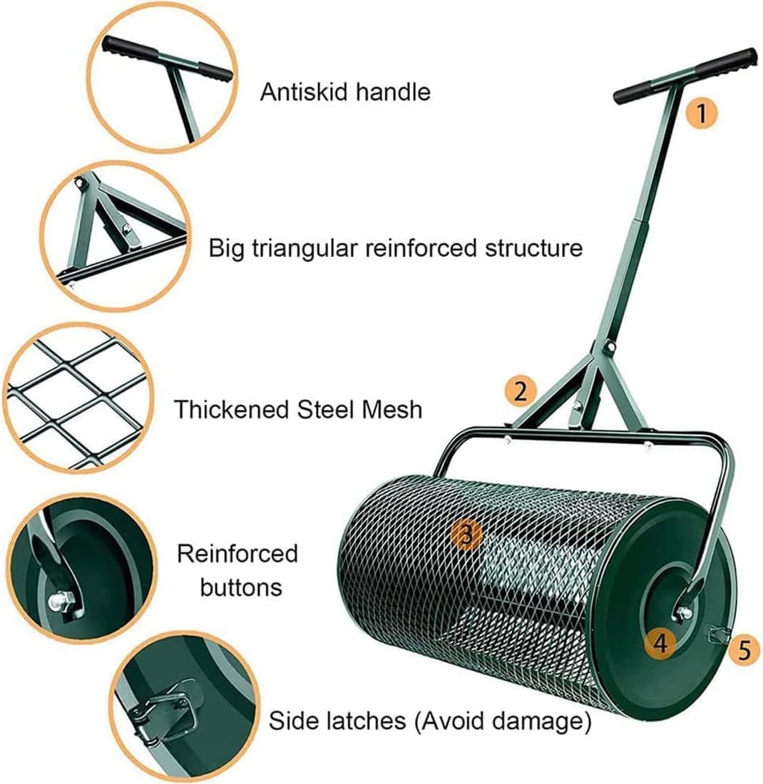 24 in Peat Moss Spreader, Lawn & Garden Spreaders Compost Spreader, with T Shaped Handle, Manure Spreader for Planting Seeding Top Soil Dirt, Adjustable Size