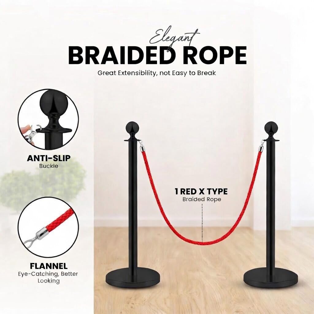 Postes Separadores de Acero Inoxidable Negro 90 cm 2 Piezas Control de Multitudes