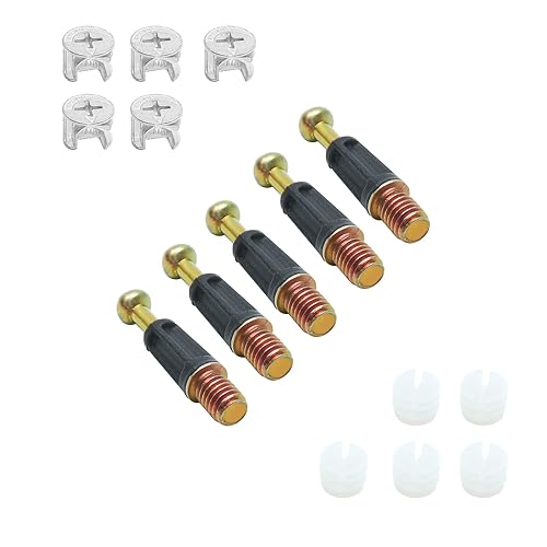 Vista 19 de Juego de 24 clavijas de tornillo de leva de 1.378 in para conexión de muebles, juego de tuercas de bloqueo de leva 3 en 1 de 0.59 pulgadas, conector