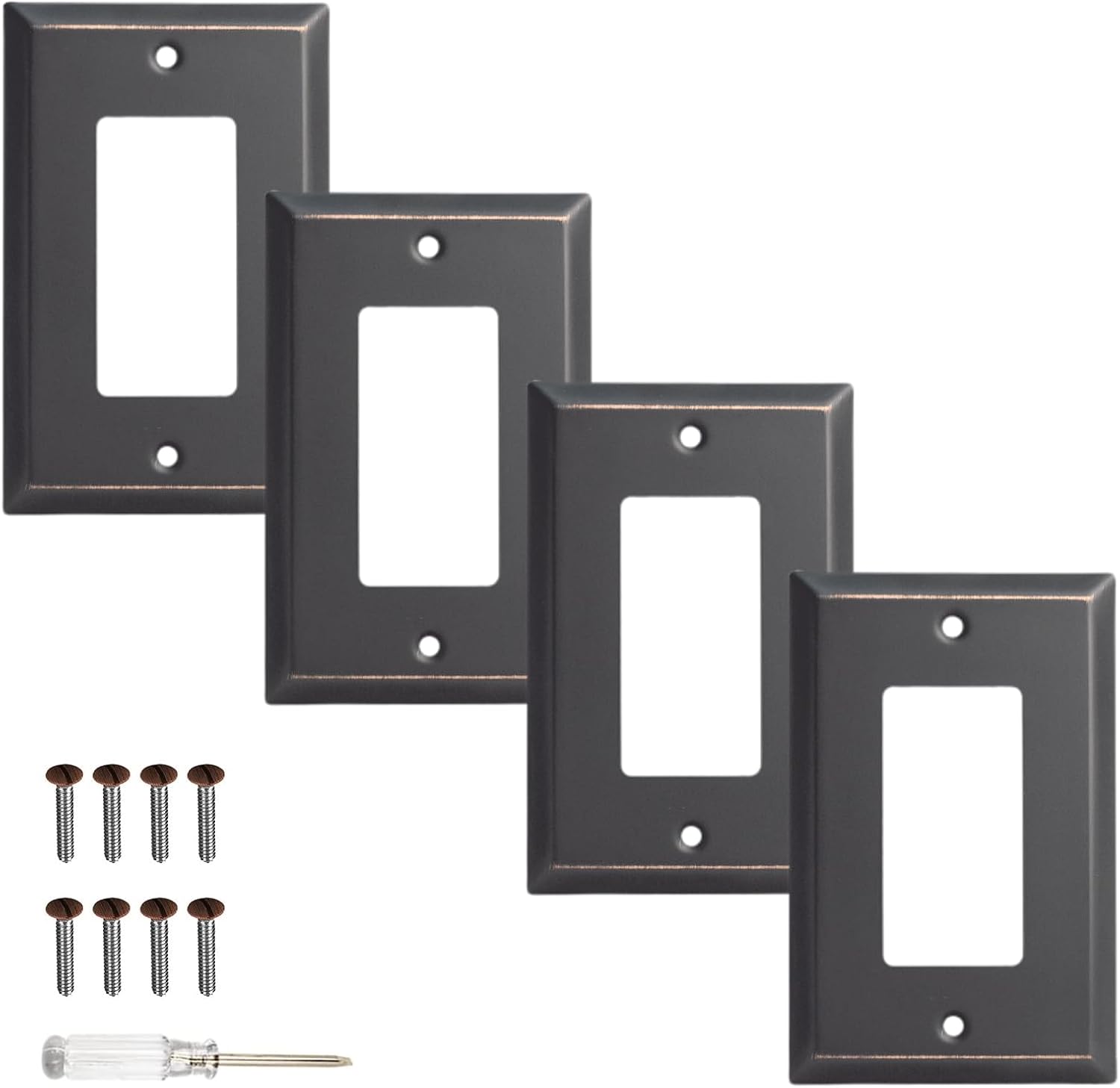 Wall Plate, Metal Duplex Outlet Covers, Light Switch Cover - Decorative Outlet Cover Plate Variety of 13 Styles: Decorator/Duplex/Toggle/Combo (1 Gang Duplex 4 Pack, Aged Bronze)