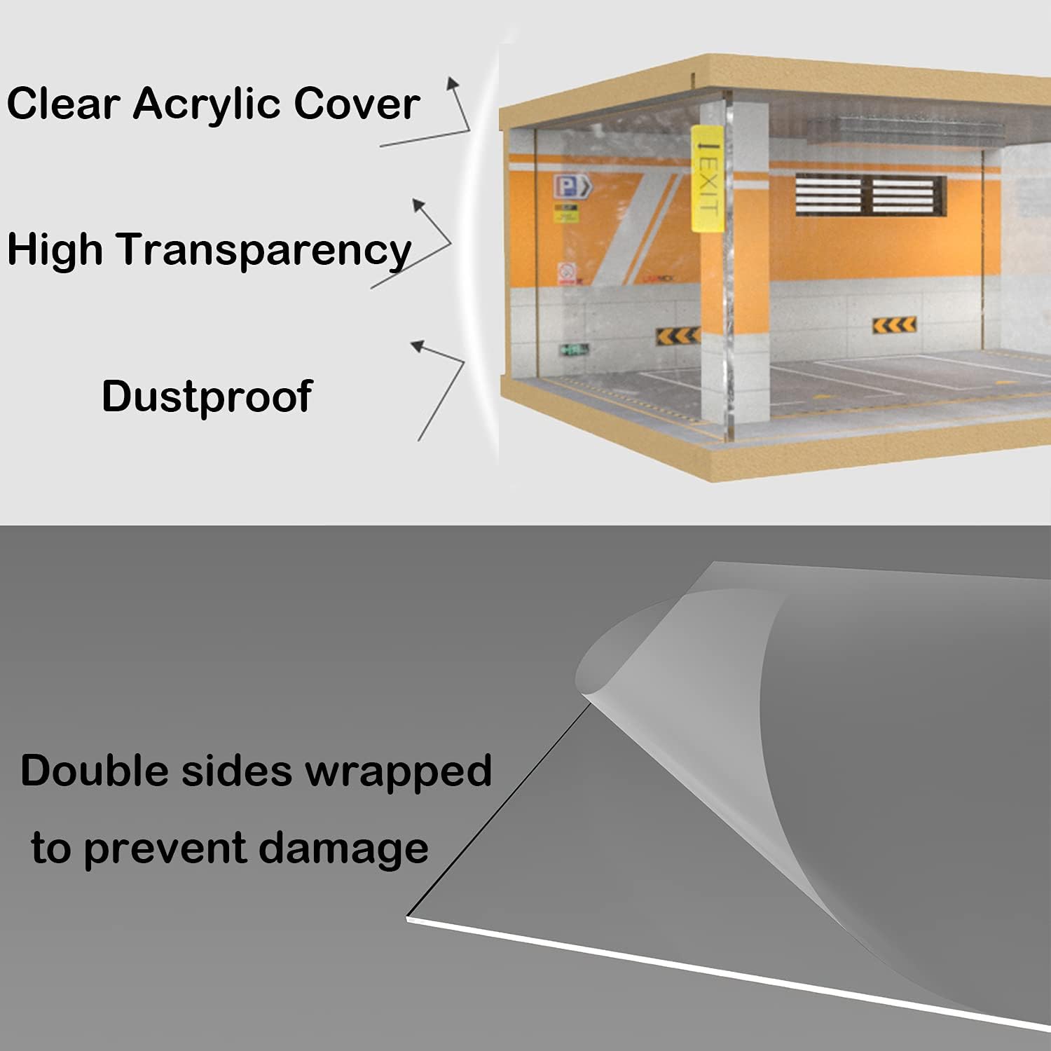 Black Friday - 70% OFF 1/24 Scale Die-cast Car Garage Display Case with Clear Acrylic Cover and LED Lighting for 3 Parking Space (Orange)