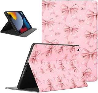 Pink Bow Tablet Case for Samsung Galaxy Tab A 2019 T510/T515 10.1'', Cute Ribbon Aesthetic Pattern Design Cases for Girls Women Protective Tablet Cover Flip Leather PU Funda Adjustabl Tablet Cover