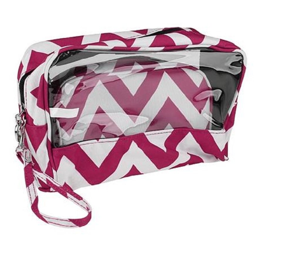 SS JP Chevron Makeup Cosmetic Coin Bag Case School Work Travel 3 Piece Set White (Pink)