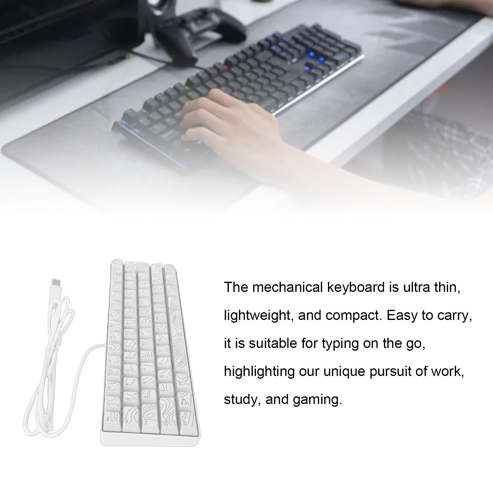 Luqeeg Klawiatura do Gier z 61 Klawiszami Rgb 60% Mechaniczna Podświetlana Klawiatura Rgb 8 Jednokolorowa Klawiatura Przewodowa, Ergonomiczna Konstrukcja Anti Ghosting Wysoka (WHITE)