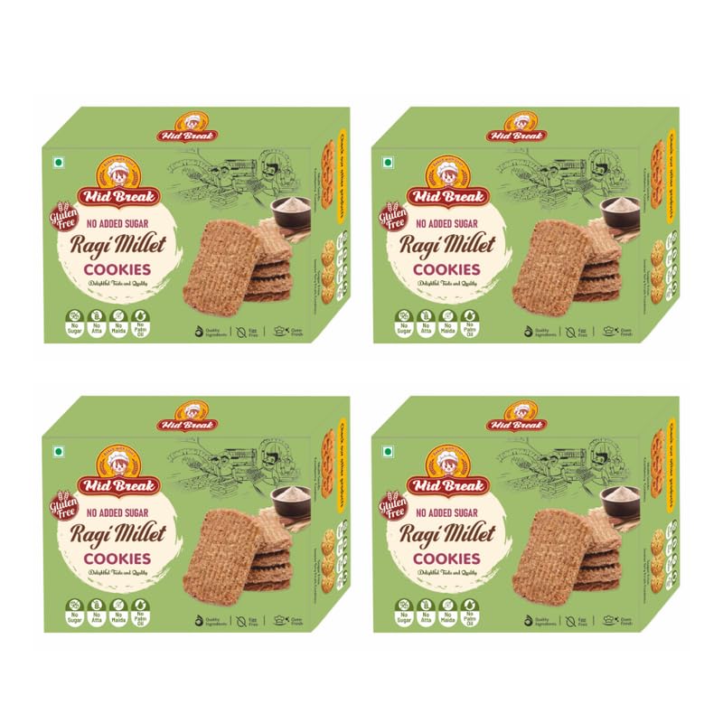 Image of Midbreak No Added Sugar Ragi Atta (Finger Millet) Cookies - 200gm (Pack Of 4) | Gluten-Free & Healthy Biscuits | Tasty Butter Biscuits | Healthy, Nutritious, and Delicious