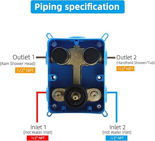 Miniatura 8 de Kit de válvula termostática desviadora de ducha de 2 vías, color negro mate, latón macizo, flujo ajustable, válvula mezcladora de control de