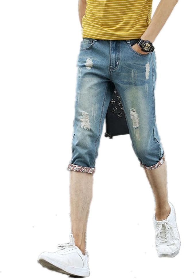 Amazon Snolyni Jp メンズパンツ デニム ジーンズ ダメージ ジーパン ハーフパンツ ミディアムパンツ 短パン 七分丈 クロップドパンツ ミディアムパンツ 通販