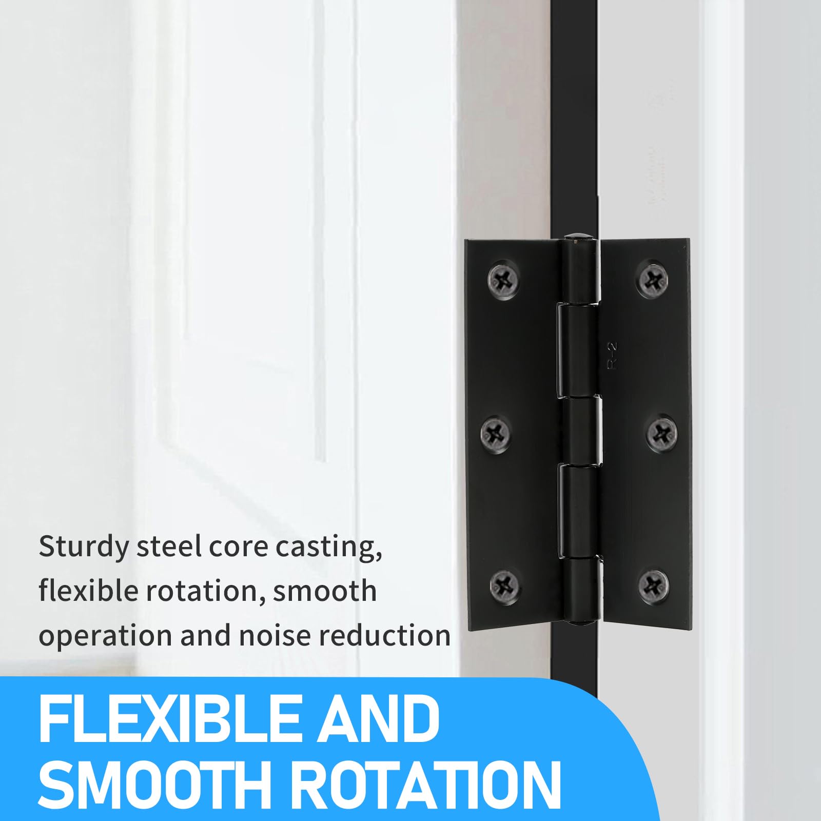 Premium 3 Inch (75mm) Matt Black Ball Bearing Hinges - Heavy-Duty Steel Door Hinges for Internal Wooden Doors, Smooth and Quiet Operation - Includes 18 Matching Screws (1.5 Pairs) - Image 3