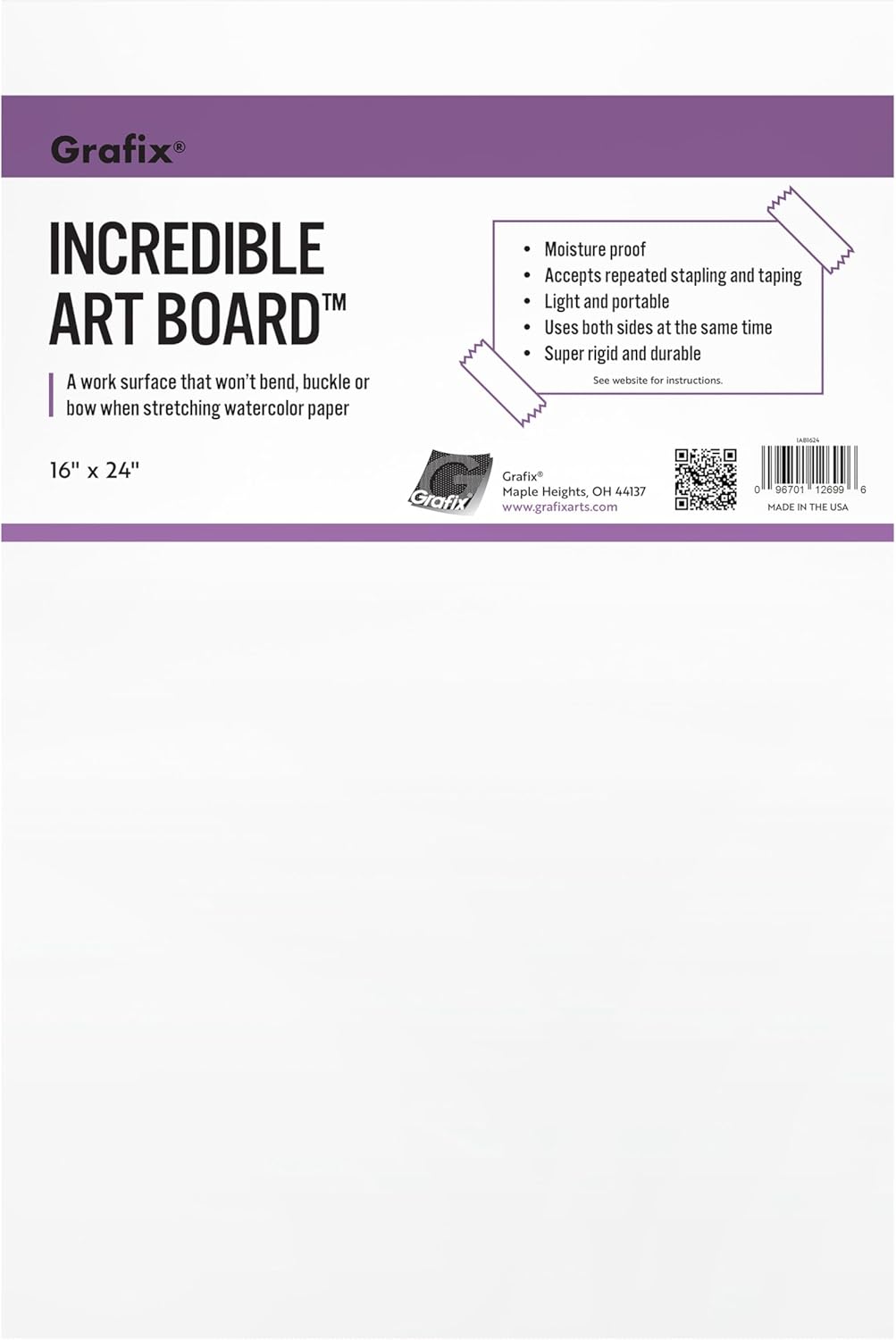 Grafix Incredible Art Board - Durable, Light-Weight, Water-Resistant, Reusable ½” Foam Core Art Board, Great for Stretching Watercolor Paper, 16 x 24