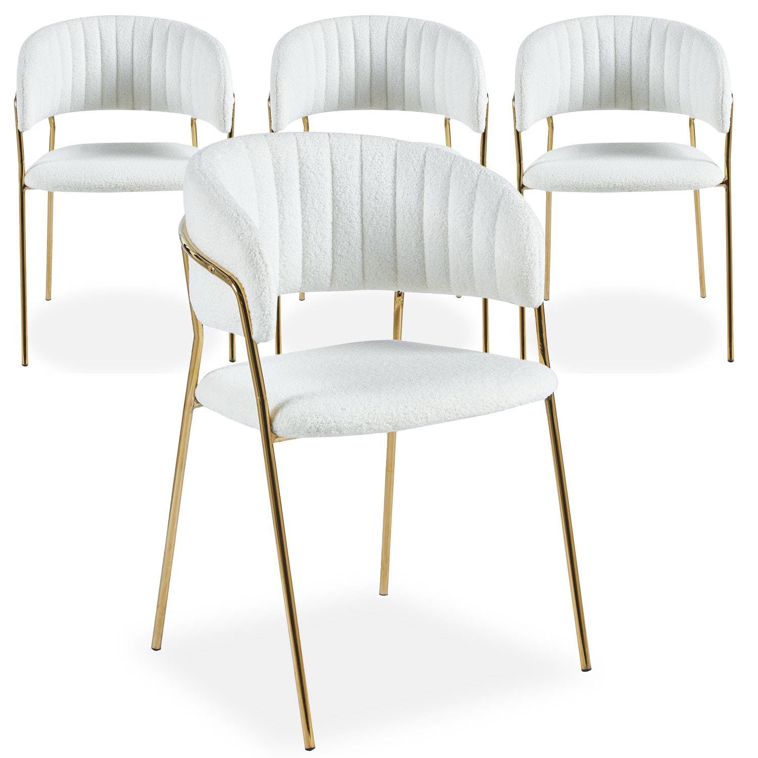 Menzzo Lot de 4 chaises Tabata en Tissu Bouclette crème – Chaises de Salle à Manger Design Moderne, Dossier Arrondi, Pieds métal Noir – L53,5 x P52,5 x H79 cm