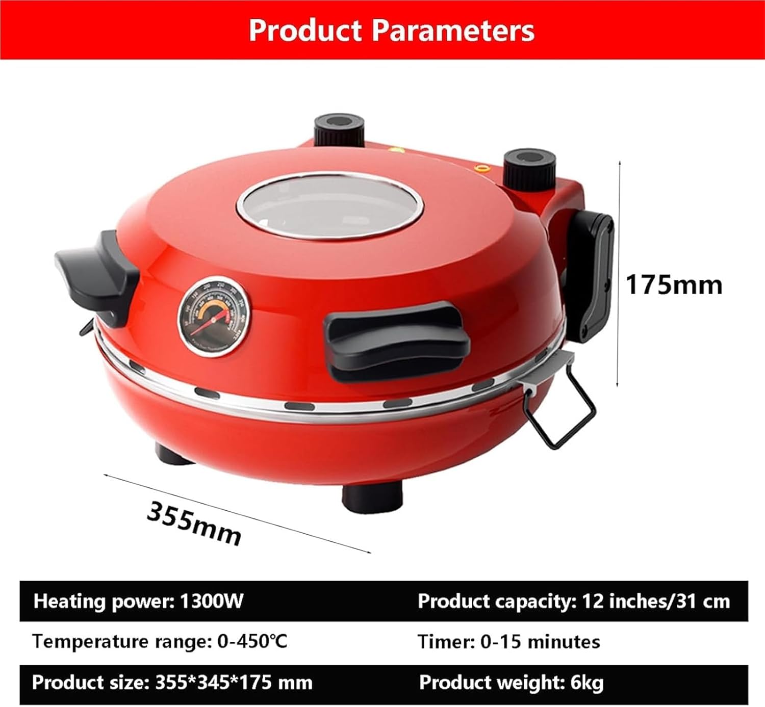 Commercial Pizza Oven, Indoor Countertop Electric Pizza Oven, Non-Stick Pizza Baking Ovens with Timer 0-15mins, Pizza Toaster Oven Grill Oven with 0-450℃ Temp for Pancakes, Pizza
