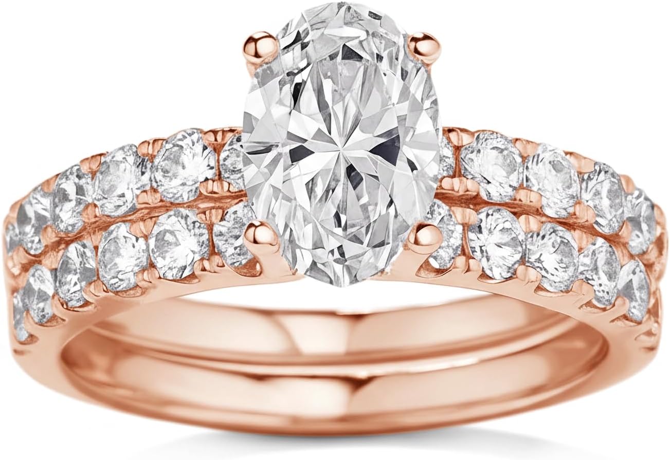 Moissanite Engagement Ring Set for Women Oval Cut Dainty Bridal Set Ring Personalized in S925 Sterling Silver/10k/14k/18k Gold