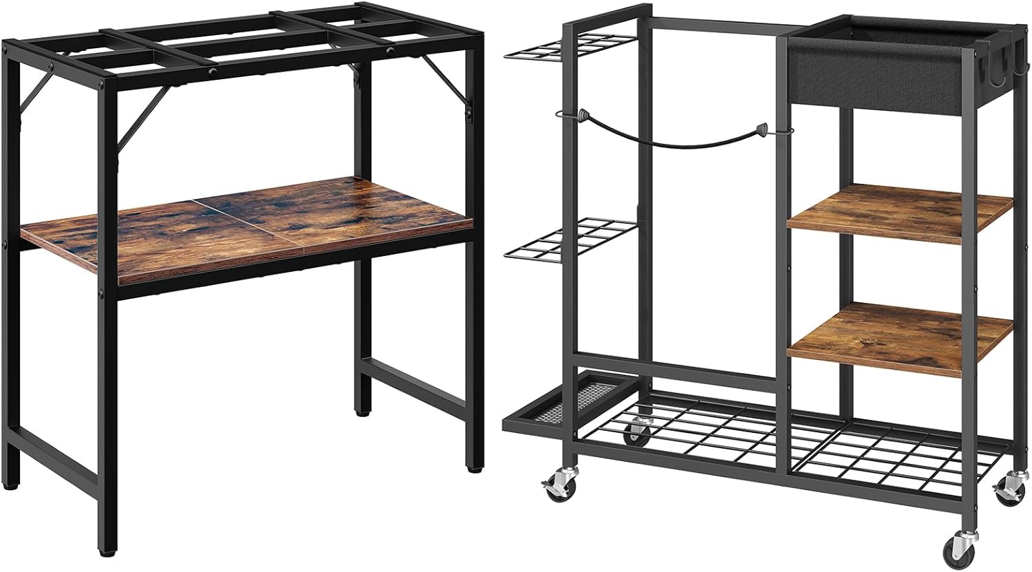 MAHANCRIS Fish Tank Stand and Golf Bag Stand Bundle, quarium Stand with 2-Tier Storage Shelves, Golf Storage Organizer for Garage, Stand Rack for Home, Garage, FTHR2001-BEHR17401