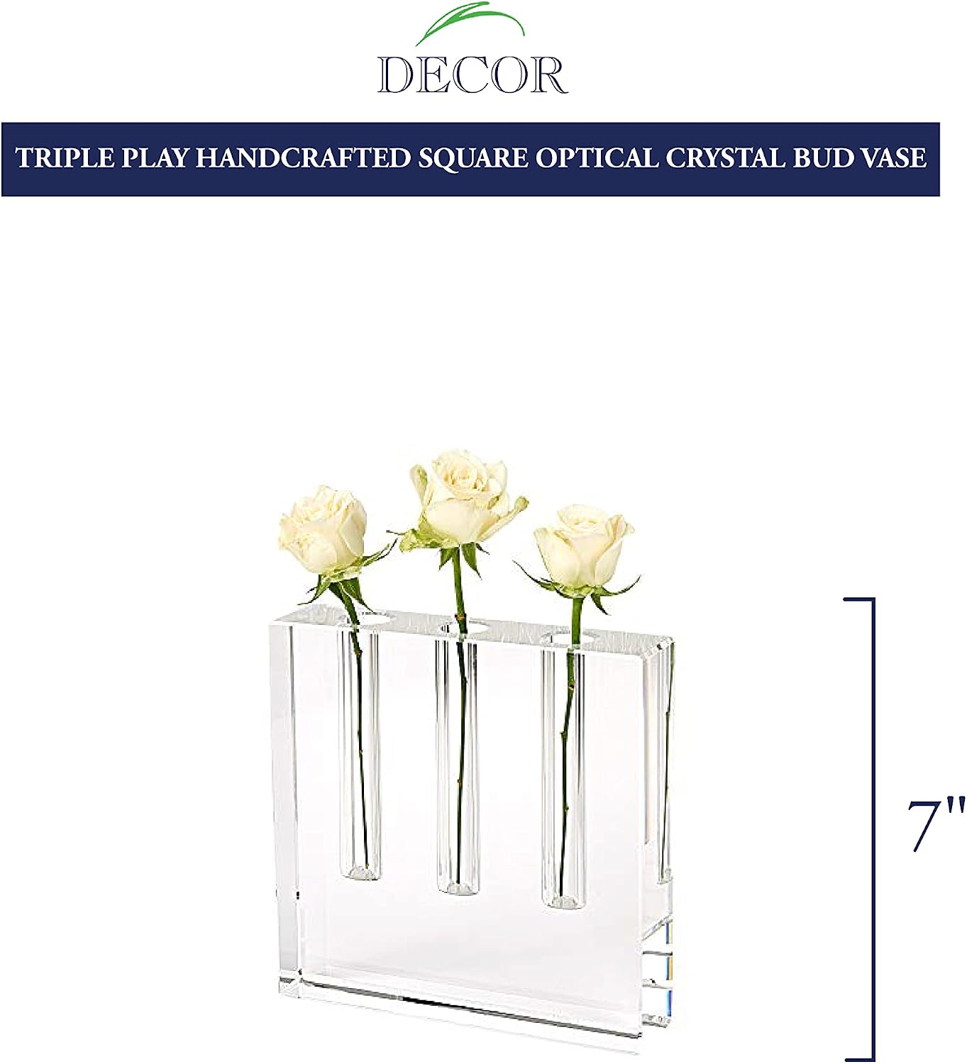 The New Triple Play Handcrafted Crystal Bud Vase 7 x 7 x 1.5