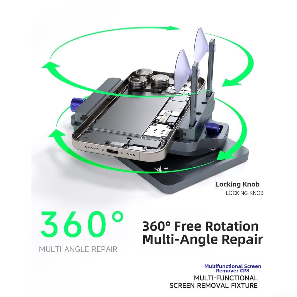 Outil d'ouverture de téléphone portable, support rotatif à 360 degrés pour remplacement d'écran - Pince séparateur de réparation de téléphone sans chaleur pour iPhone pour Android 15 x 9 x 10 cm