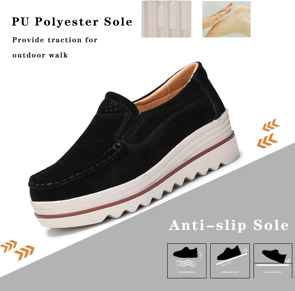 Ruiatoo Womens Slip on Loafers Comfortable Thick Soft Platform Sneakers Business Casual Platform Shoes Black 37 - Image 4