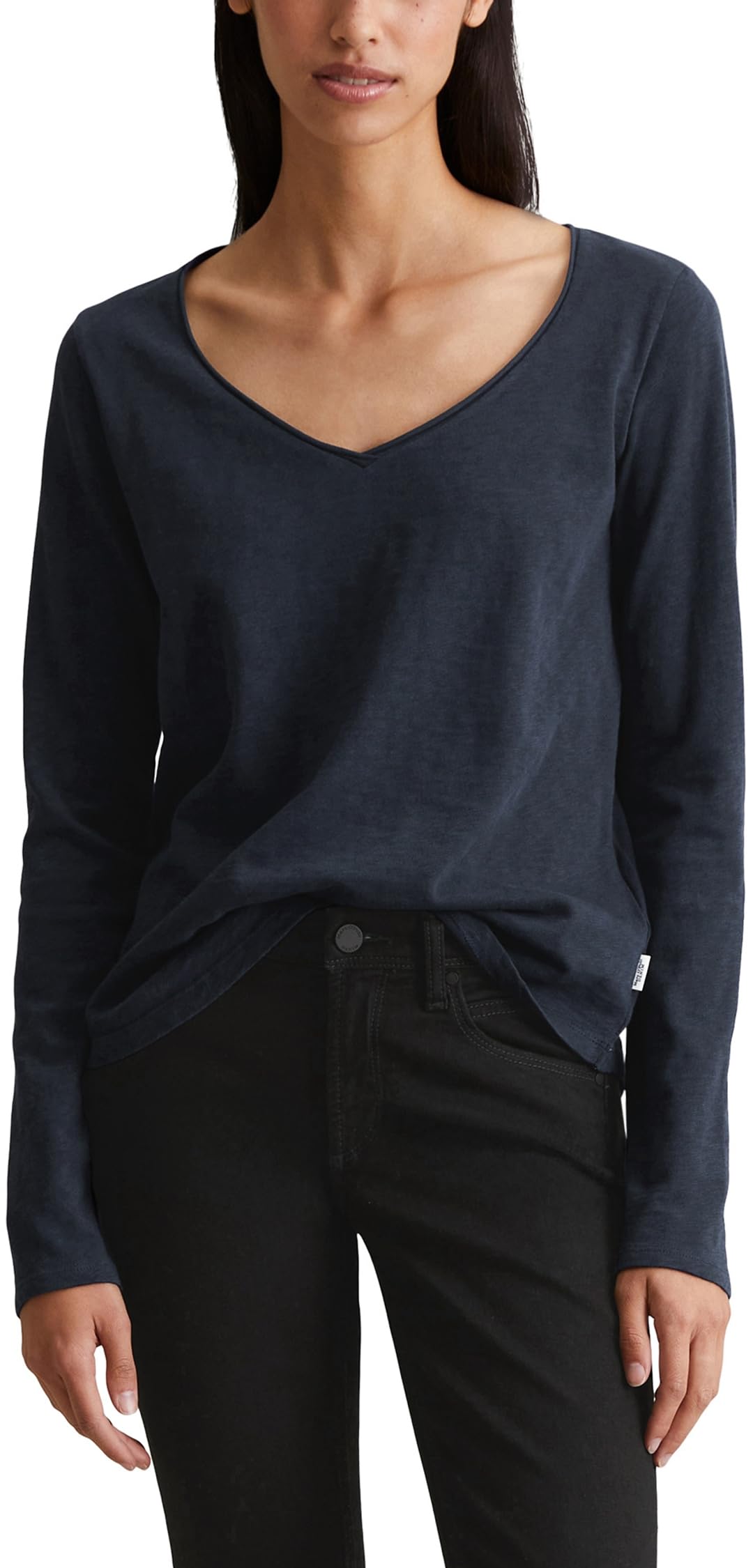 Marc O'Polo Denim Damen Langarmshirt aus Bio-Baumwolle mit V-Ausschnitt