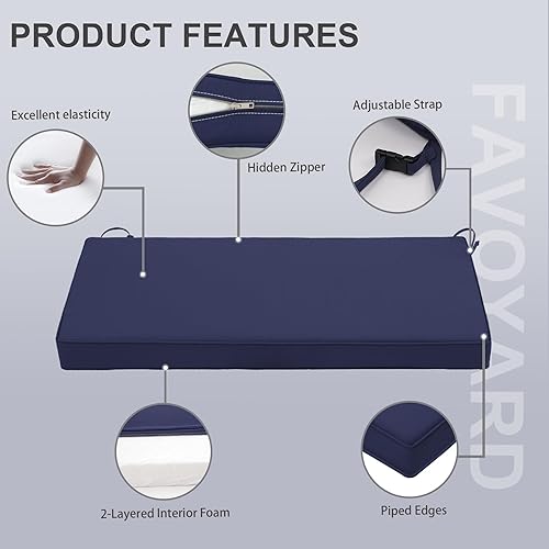Miniatura 4 de Favoyard Cojín de banco para exteriores de 48 x 16 pulgadas, impermeable, para muebles de patio, cojín de asiento, cojín de respaldo, doble